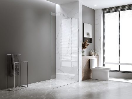 90x200cm Single Shower Glass Screen with Black F-brackets & Square Pole For Cheap