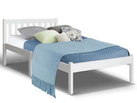 EKKIO Single Wooden Bed Frame (White) Online now