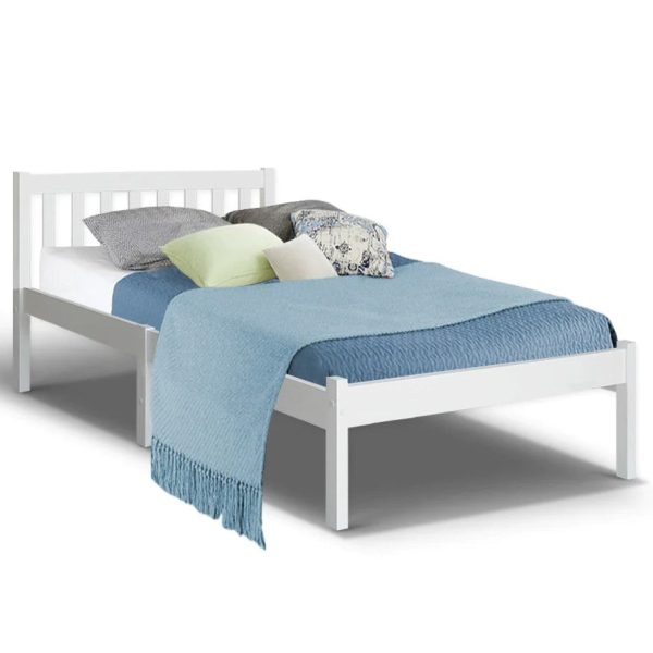 EKKIO Single Wooden Bed Frame (White) Online now