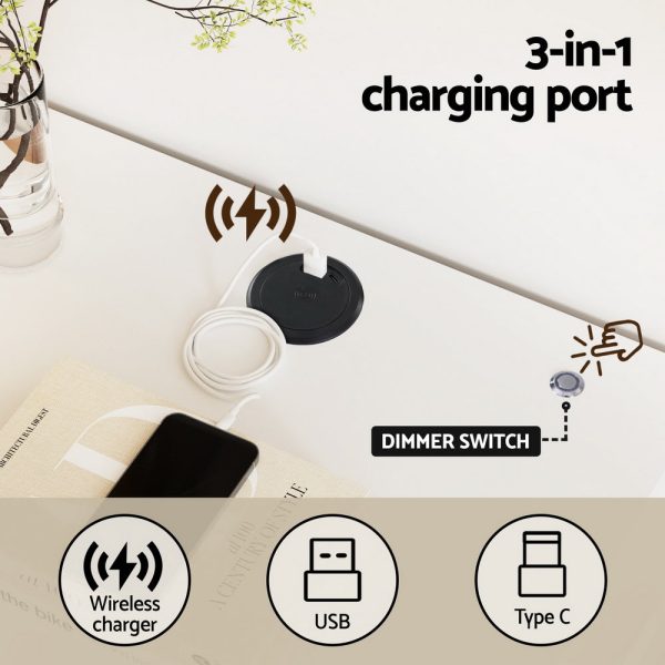 Artiss Smart Bedside Table LED Wireless Charging Ada on Sale