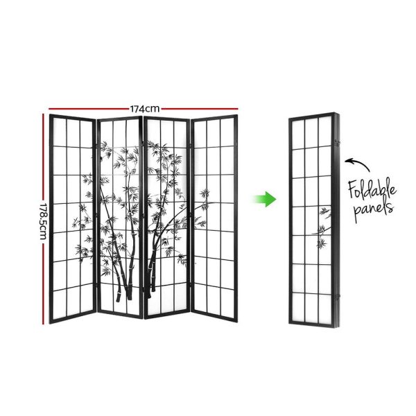 Artiss 4 Panel Room Divider Screen 174x179cm Bamboo Black White Online Sale