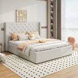 Veronica Bed Frame Double Size Winged Grey Linen Fabric Seam Grid Pattern with gas lift plywood metal structure For Discount