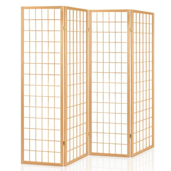 Artiss 4 Panel Room Divider Screen 174x179cm Natural Cheap