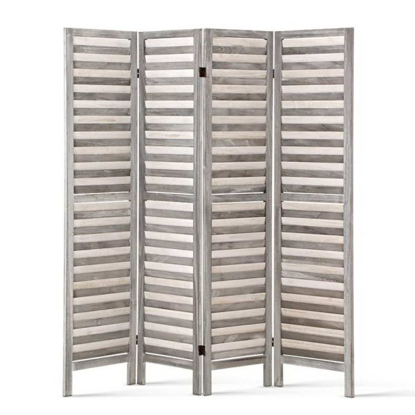 Artiss 4 Panel Room Divider Screen 163x170cm Louver Grey Online Hot Sale