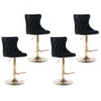 4x Height Adjustable Swivel Bar Stool Velvet Studs Barstool with Footrest and Golden Base- Black Supply