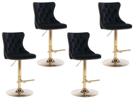 4x Height Adjustable Swivel Bar Stool Velvet Studs Barstool with Footrest and Golden Base- Black Supply