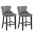 4x Velvet Upholstered Button Tufted Bar Stools with Wood Legs and Studs-Grey For Discount