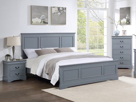 4 Pieces Bedroom Suite in Solid Wood & MDF Queen Size Grey Colour Bed, Bedside Table & Tallboy For Discount