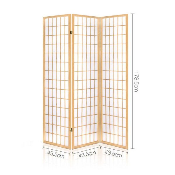 Artiss 3 Panel Room Divider Screen 131x179cm Natural For Discount