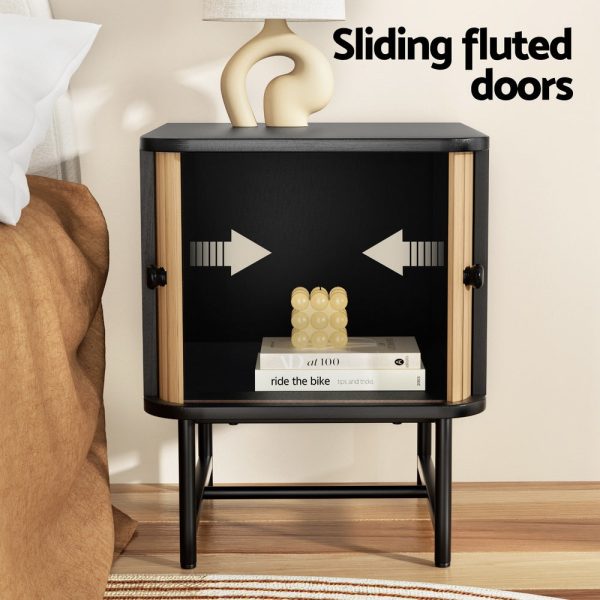 Artiss Bedside Table with Sliding Doors BORIS Discount