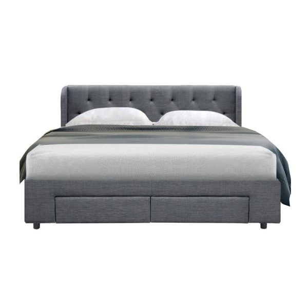 Artiss Bed Frame Queen Size with 4 Drawers Grey MILA Sale