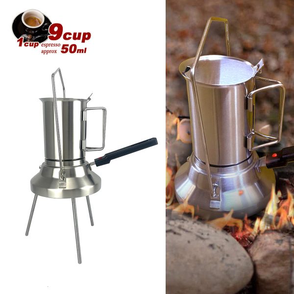 2 In 1 Camping Stainless Steel 9Cup Pot Moka Coffee Maker Italian Espresso Kettle 2024 NEW MODLE Hot on Sale