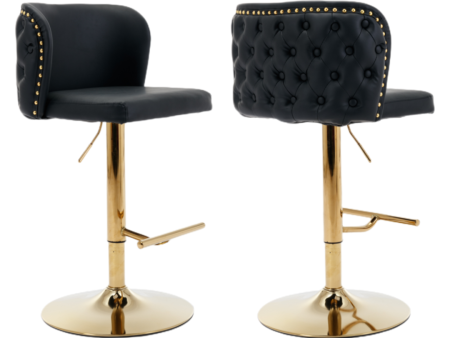 2x Faux Leather Golden Base Swivel Bar Stools- Black Cheap