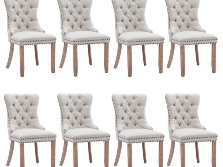 8x AADEN Modern Elegant Button-Tufted Upholstered Fabric with Studs Trim and Wooden legs Dining Side Chair-Beige Cheap