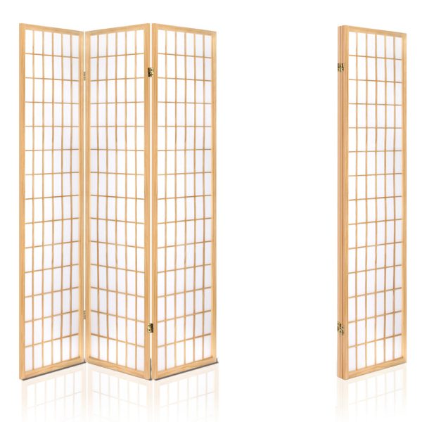 Artiss 3 Panel Room Divider Screen 131x179cm Natural For Discount