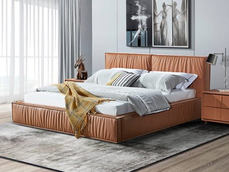 Louis King Bed Frame PU leather KD Slat in Wooden Legs For Sale