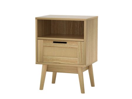 Artiss Rattan Bedside Table 1 Drawer with Shelf - REI Oak Cheap