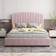 Camelia Double Size Bed Frame Pink Velvet Upholstery High Headboard Quality Slats Metal Structure For Cheap