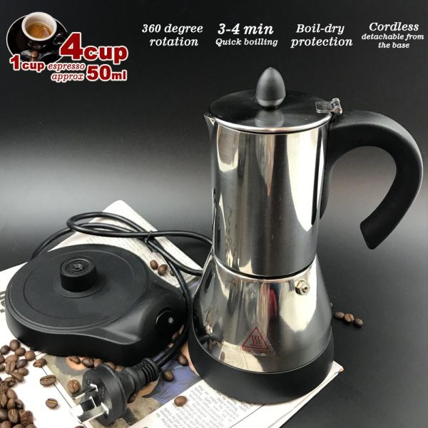 Electric Espresso Moka Coffee Maker 4Cups Stainless Steel Italian Classic AU STOCK Online Hot Sale