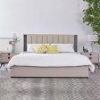 Queen Bed Frame Fabric Upholstery MDF LED Headboard in Champagne Colour Supply