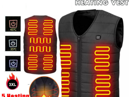 3XL Electric Vest Heated Jacket USB Thermal Warm Heat Pad Winter Body Warmer Unisex For Discount