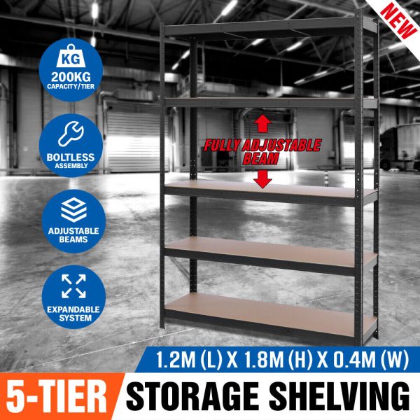 5-Tier Garage Shelving Warehouse Rack 1.8M x 1.2M Racking Storage shelves 1000Kg Hot on Sale