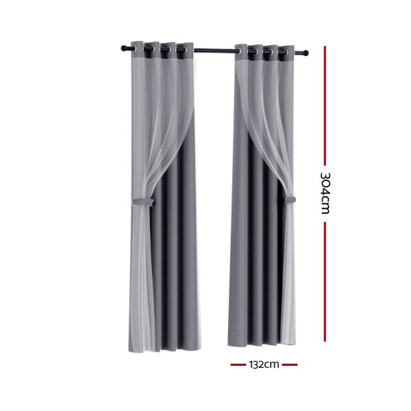 Artiss 2X 132x304cm Blockout Sheer Curtains Charcoal For Cheap