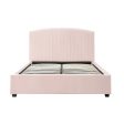 Camelia King Single Size Bed Frame Pink Velvet Upholstery High Headboard Quality Slats Metal Structure Online Sale