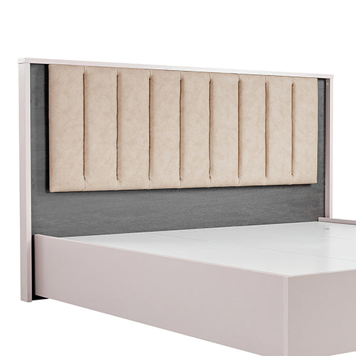 Queen Bed Frame Fabric Upholstery MDF LED Headboard in Champagne Colour Supply