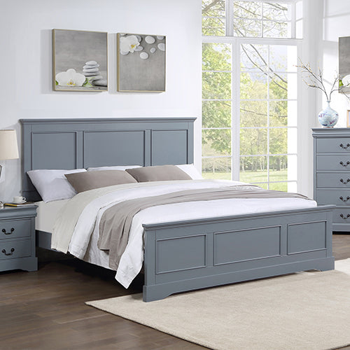 Queen Bed Frame in Solid Wood with Slats Support in Grey colour For Sale