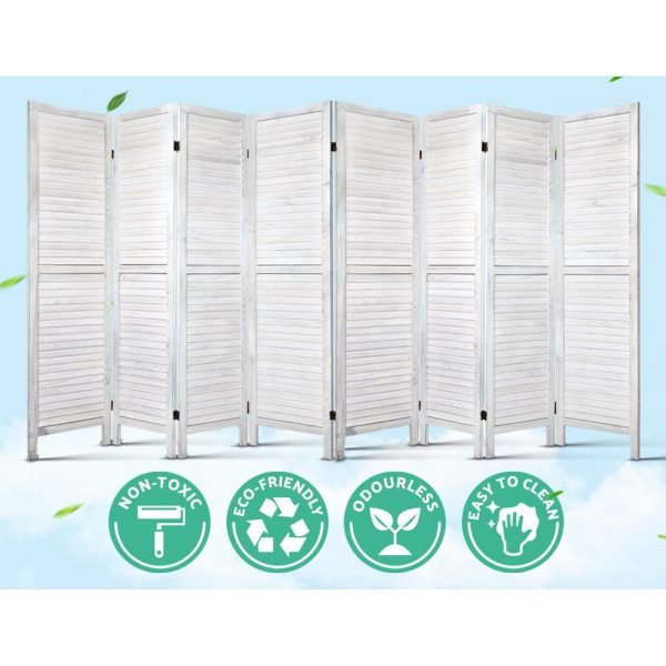 Artiss 8 Panel Room Divider Screen 326x170cm Louver White For Sale