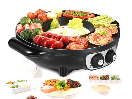 Electric 2 In 1 Non-Stick BBQ Plate Hot Pot Pan For Party Shabu Grill Barbecue 42cm For Discount