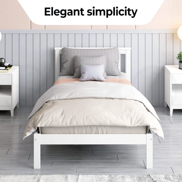 EKKIO Single Wooden Bed Frame (White) Online now