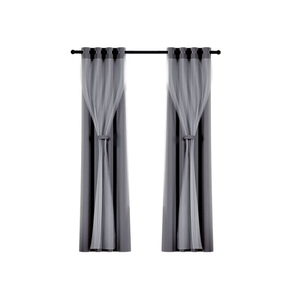 Artiss 2X 132x274cm Blockout Sheer Curtains Charcoal Supply