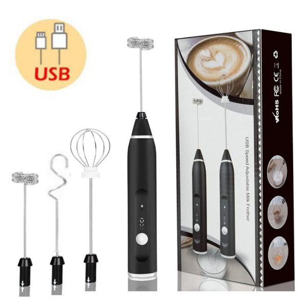 Black 304 Stainless Steel 3-Speed Handheld Electric Milk Frother, Egg Beater, Paint Mixer, and Milk Powder Blender Sale