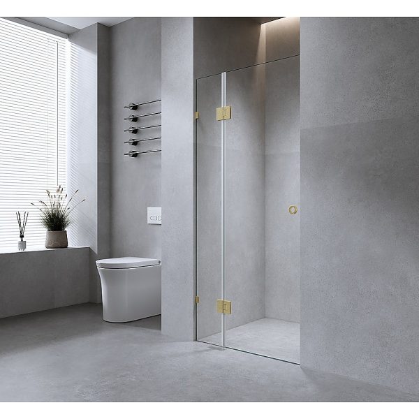 90cm Wall to Wall Frameless Shower Screen with Chrome Brackets and SS Hinges, Round Handle Online Hot Sale