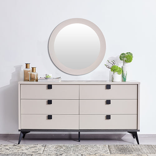 Dressing Chest With 6 Storage Drawers MDF Mirror Combination of Champagne and Black Colour Cheap