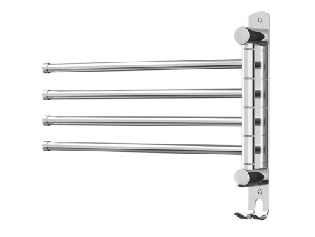 Towel Rail Rack Holder 4 Bars Wall Mounted Stainless Steel Swivel Hanging Hook on Sale