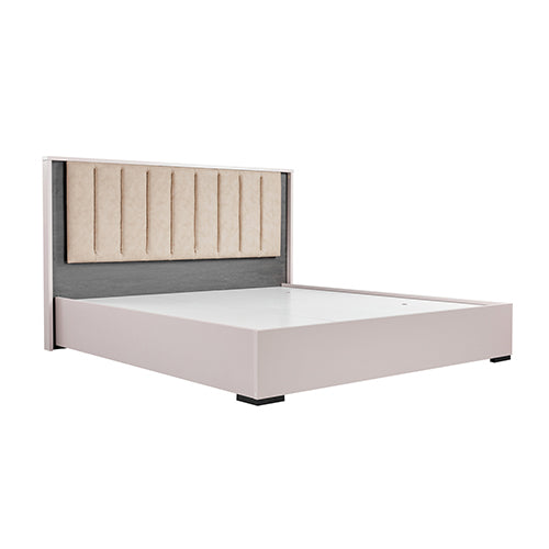 Queen Bed Frame Fabric Upholstery MDF LED Headboard in Champagne Colour Supply