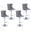 4x Height Adjustable Swivel Bar Stool Velvet Stud Barstool with Footrest and Chromed Base- Gray Fashion