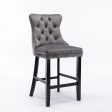 4X Velvet Bar Stools with Studs Trim Wooden Legs Tufted Dining Chairs Kitchen Fashion