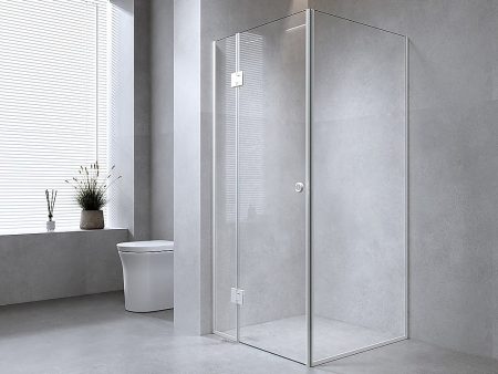 90x70cm Corner Frameless Shower Screen with Chrome Channel and SS Hinges, Round Handle Online Sale