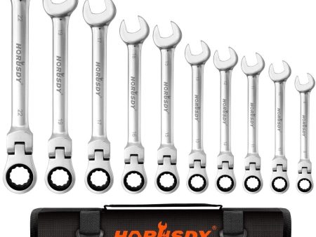 10Pc Flexible Head Ratchet Spanner Set Metric Wrench CRV With Carry Pouch 8-22MM Online Sale