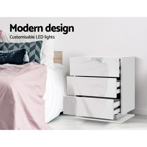 Artiss Bedside Table LED 3 Drawers - MORI White Online Hot Sale