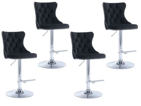 4x Height Adjustable Swivel Bar Stool Velvet Studs Barstool with Footrest and Chromed Base- Black Online