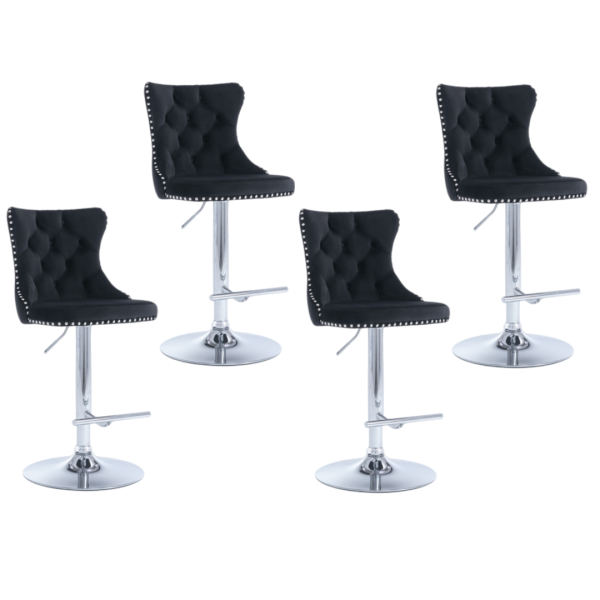 4x Height Adjustable Swivel Bar Stool Velvet Studs Barstool with Footrest and Chromed Base- Black Online