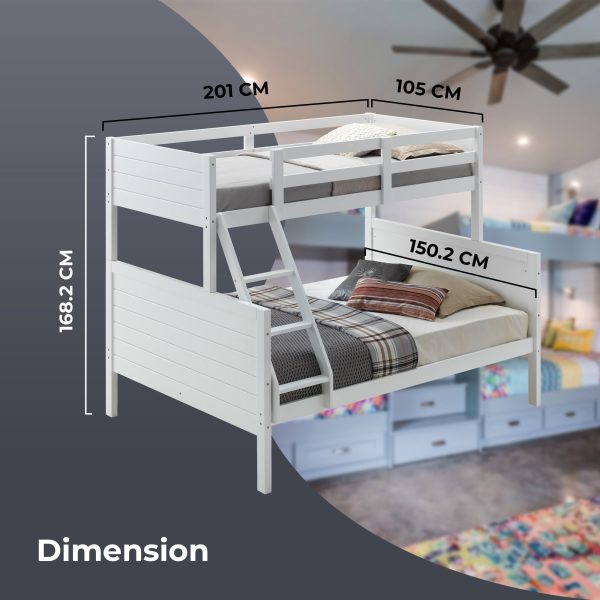 Zinnia Single Double Bunk Bed Frame Rubber Timber Wood Loft Furniture - White Cheap