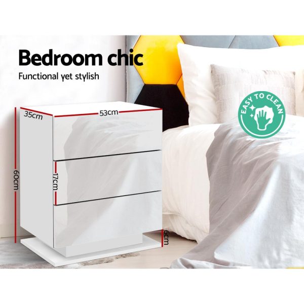 Artiss Bedside Table LED 3 Drawers - MORI White Online Hot Sale