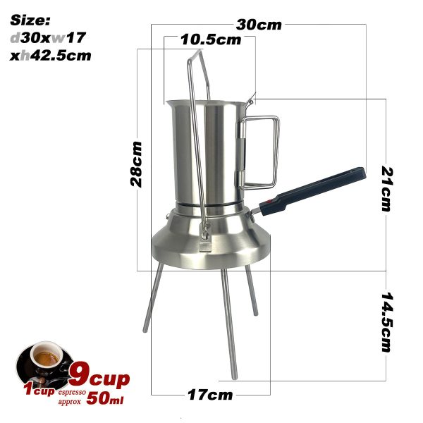 2 In 1 Camping Stainless Steel 9Cup Pot Moka Coffee Maker Italian Espresso Kettle 2024 NEW MODLE Hot on Sale