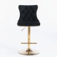 4x Height Adjustable Swivel Bar Stool Velvet Studs Barstool with Footrest and Golden Base- Black Supply